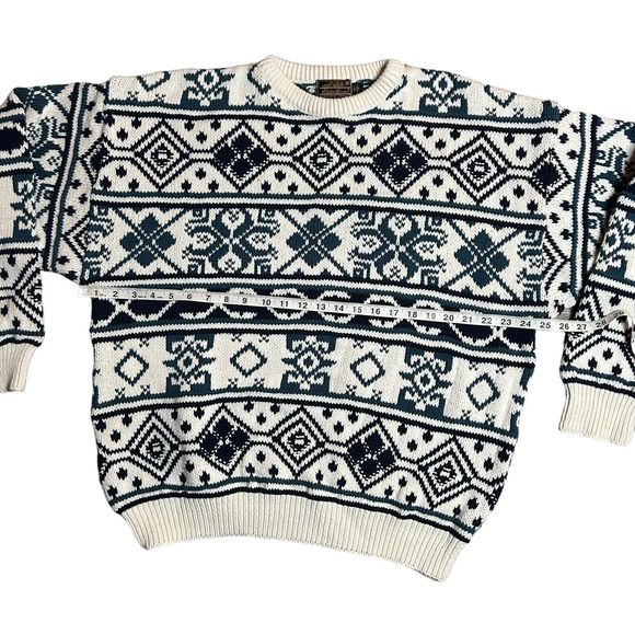 Vintage Eddie Bauer Cable Knit Sweater Mens XL Made in‎ USA Blue White Nordic - Picture 7 of 8